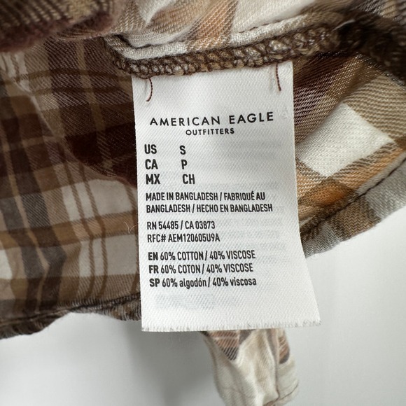 American Eagle Outfitters Plaid Patchwork Long‎ Sleeve Button Up Women Small - Picture 5 of 9
